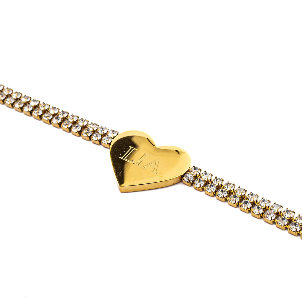 DOUBLE TENNIS HEART ENGRAVABLE BRACELET
