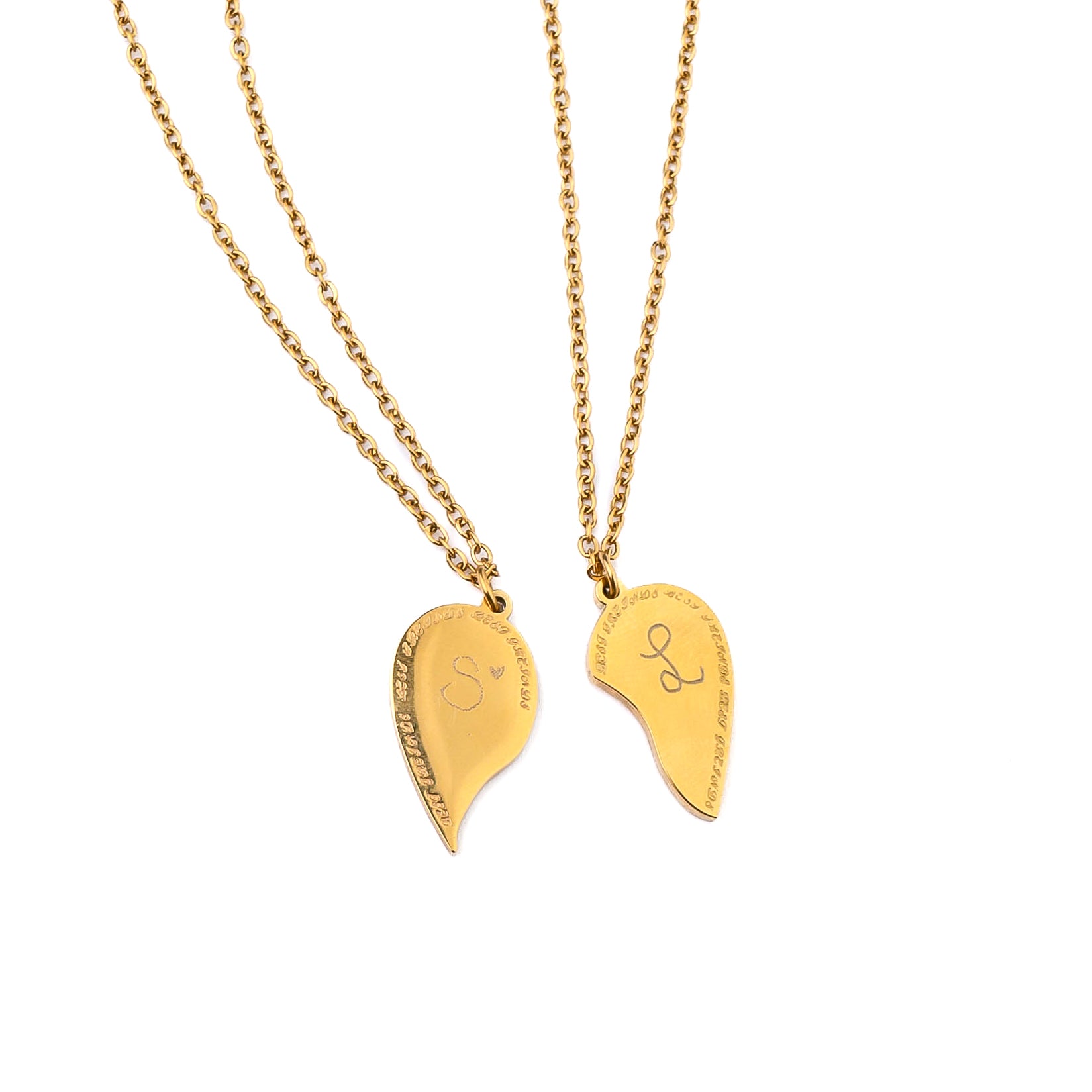 BEST FRIEND ENGRAVABLE HEART NECKLACES - SET OF TWO