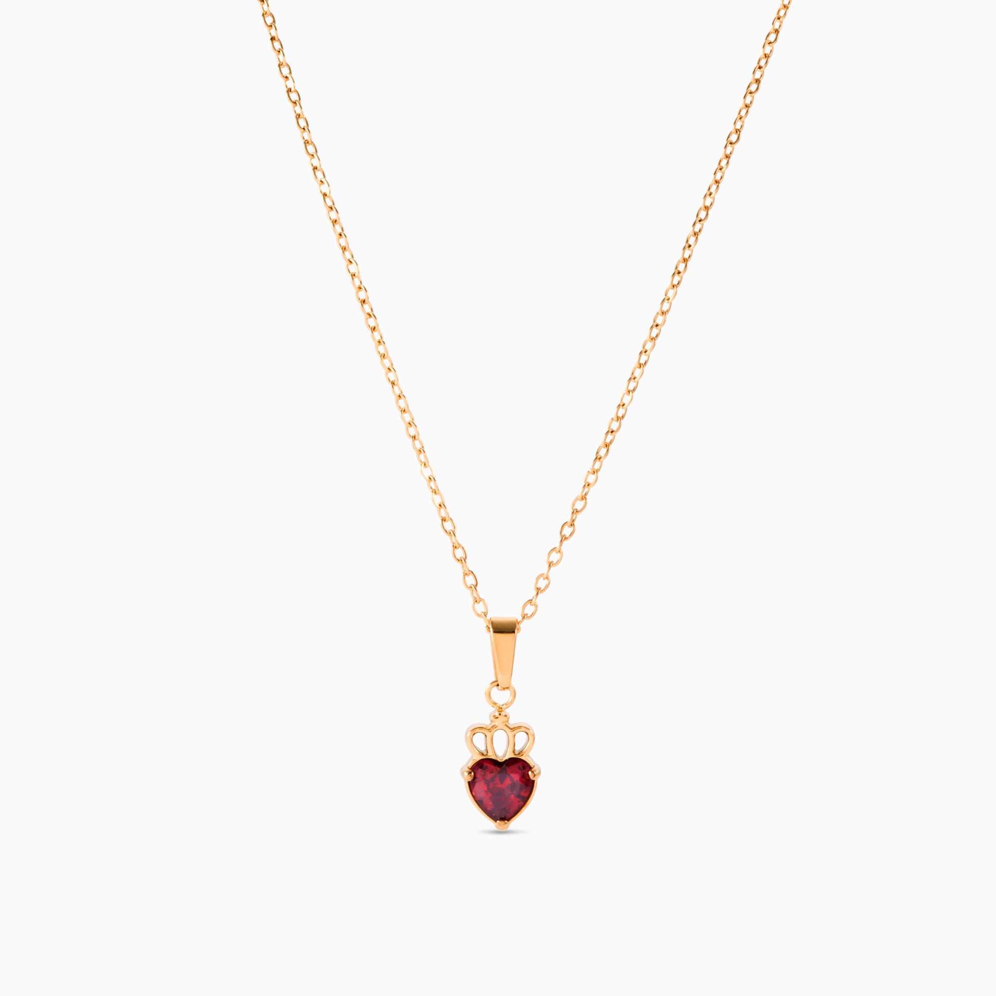 HEART CROWN RUBY RED PENDANT NECKLACE
