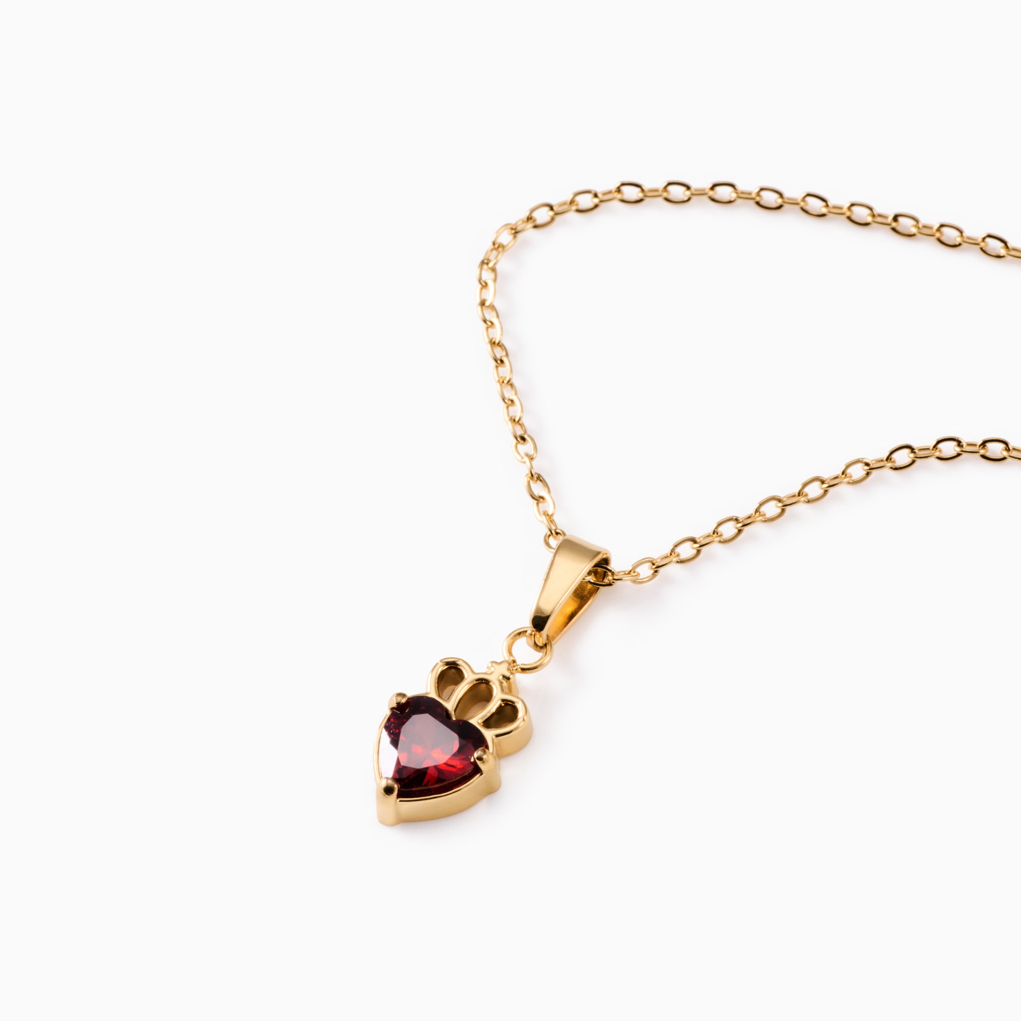 HEART CROWN RUBY RED PENDANT NECKLACE