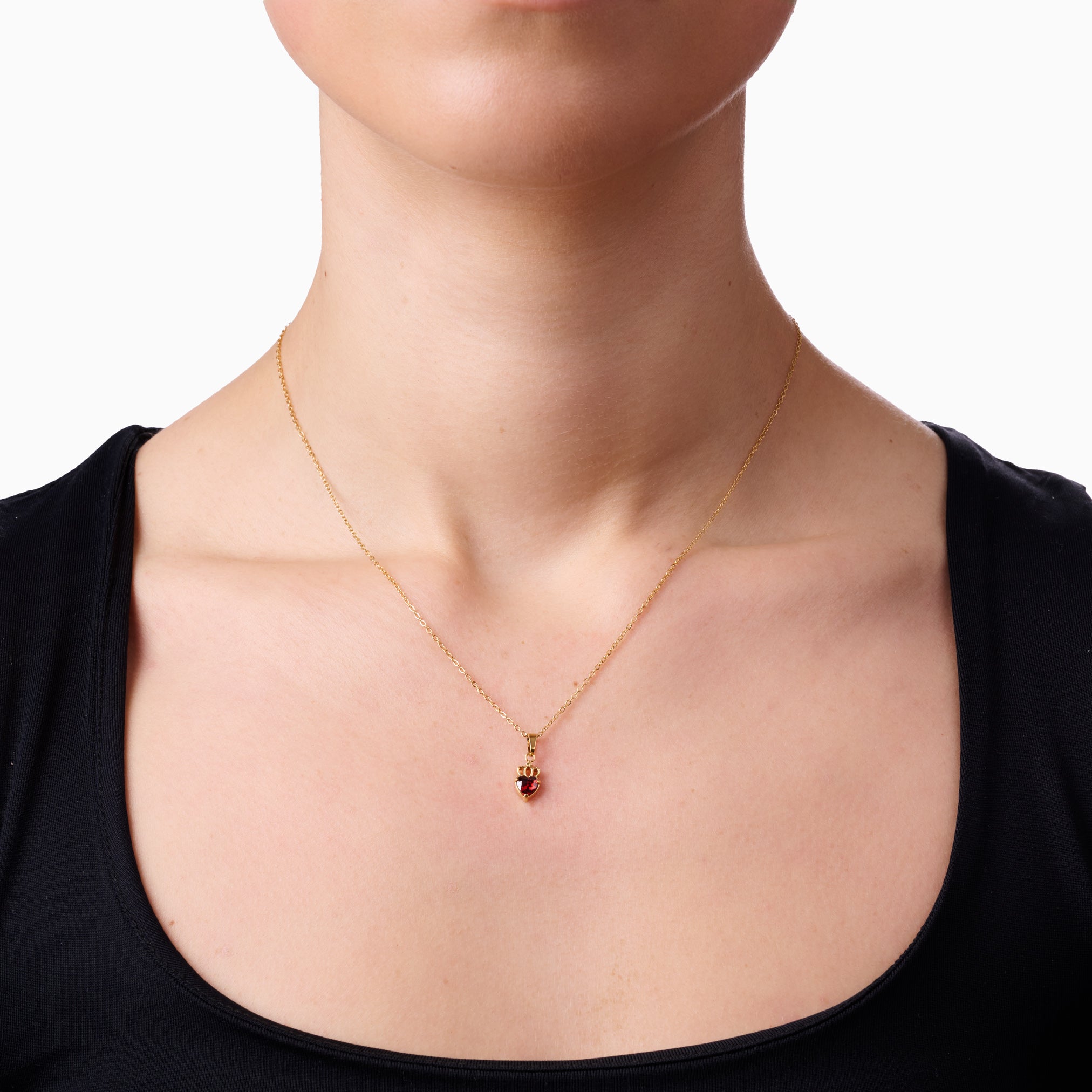 HEART CROWN RUBY RED PENDANT NECKLACE