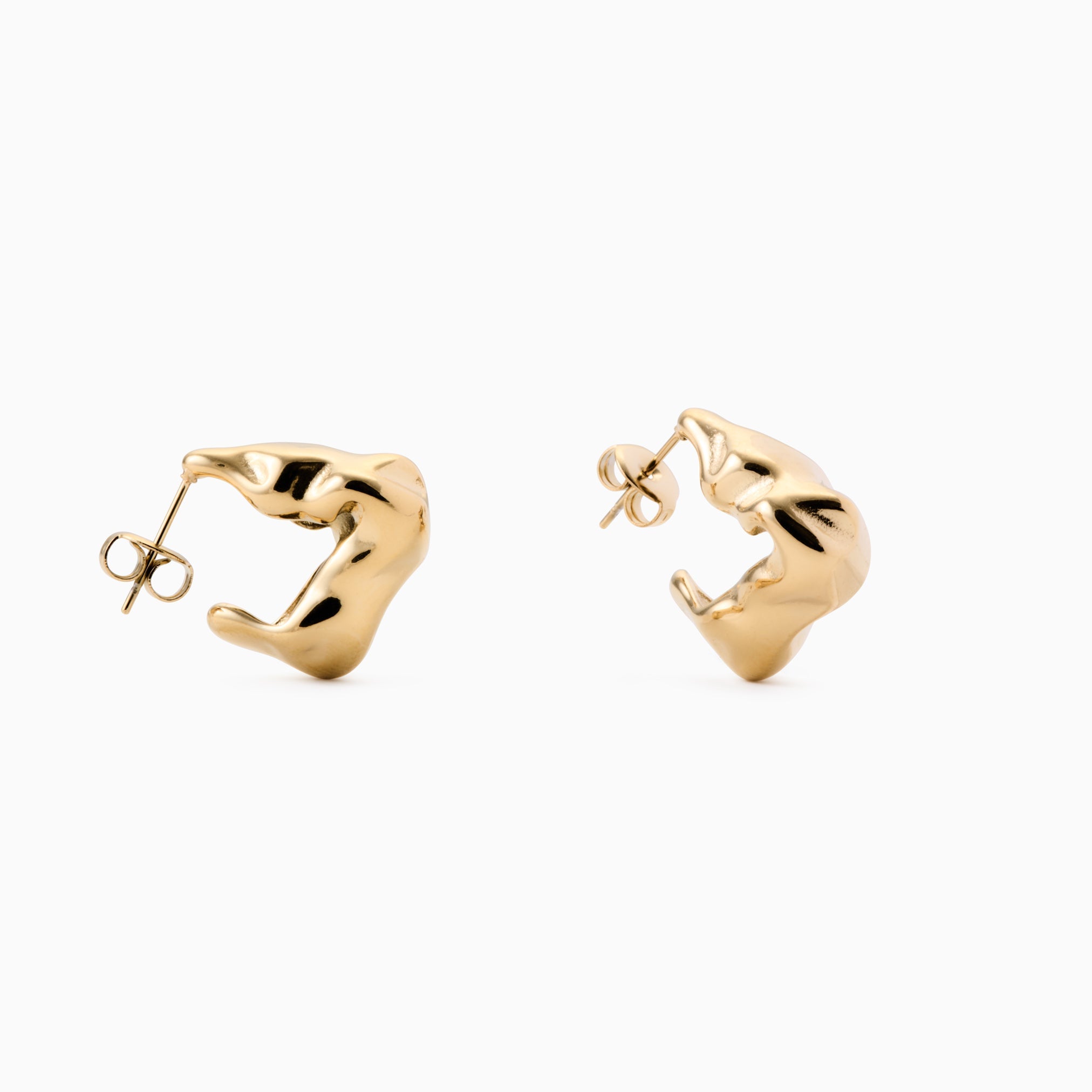 SQUARE TEXTURED STATEMENT HOOP best gold plated tarnish and water resistant piece by Irish Jewellery brand - Lynott Jewellery