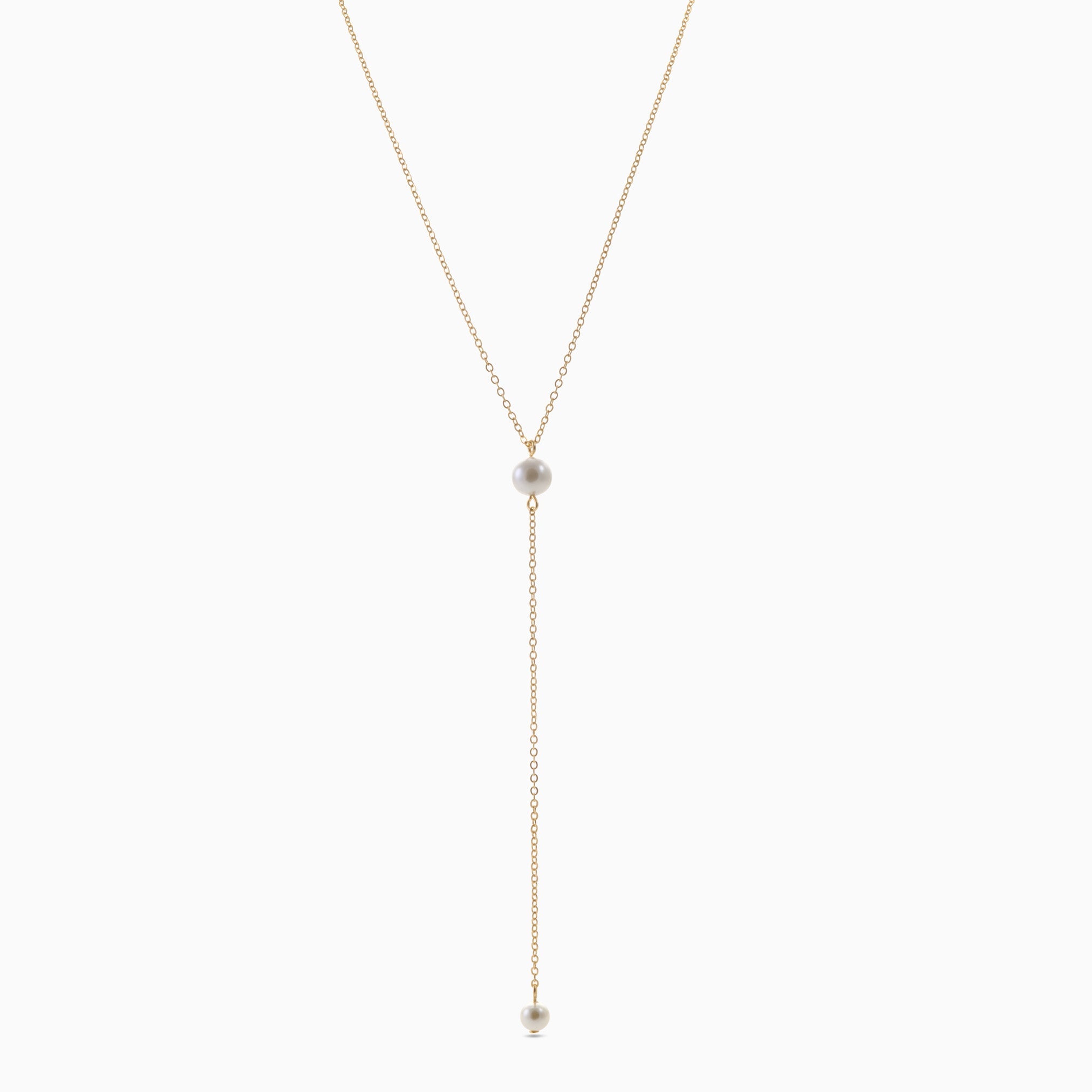 WHISPER OF PEARL LARIAT NECKLACE best gold plated tarnish and water resistant piece by Irish Jewellery brand - Lynott Jewellery