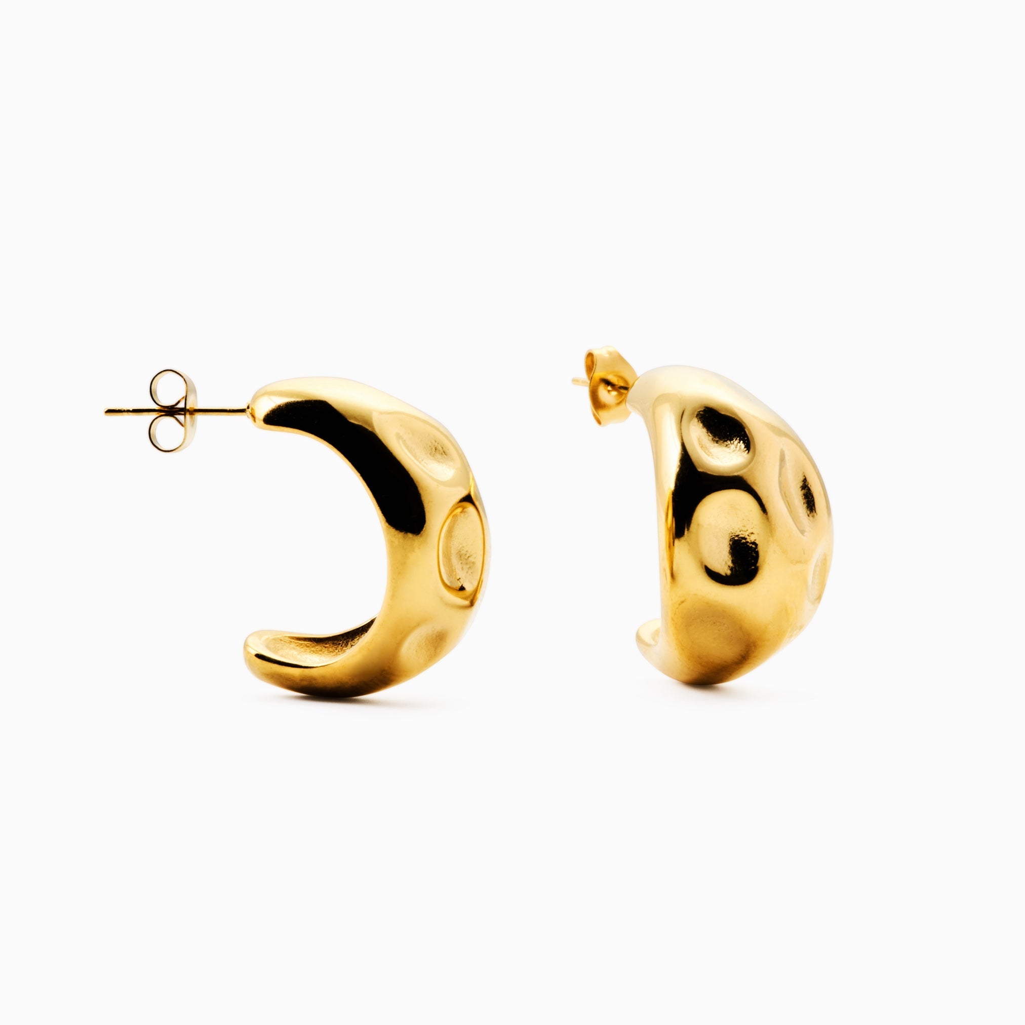 TEXTURED DOME HOOP best gold plated tarnish and water resistant piece by Irish Jewellery brand - Lynott Jewellery