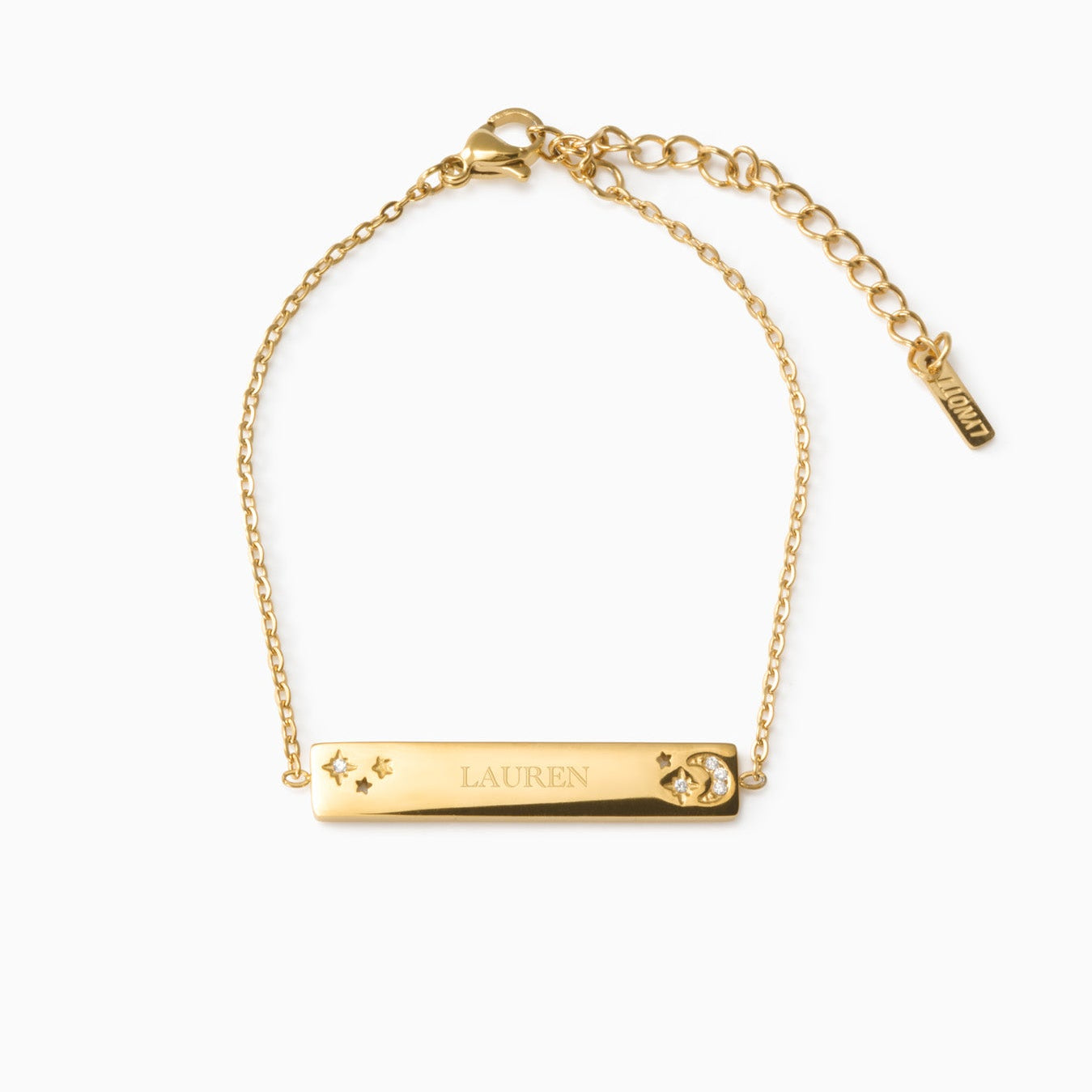 MOON & STARS ENGRAVABLE PLATE BRACELET best gold plated tarnish and water resistant piece by Irish Jewellery brand - Lynott Jewellery