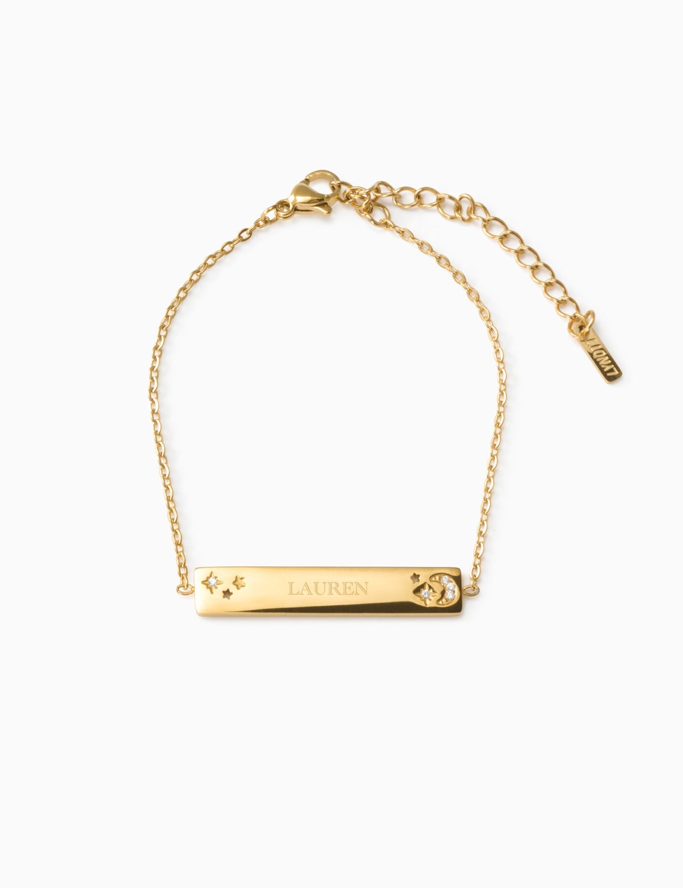 MOON & STARS ENGRAVABLE PLATE BRACELET best gold plated tarnish and water resistant piece by Irish Jewellery brand - Lynott Jewellery