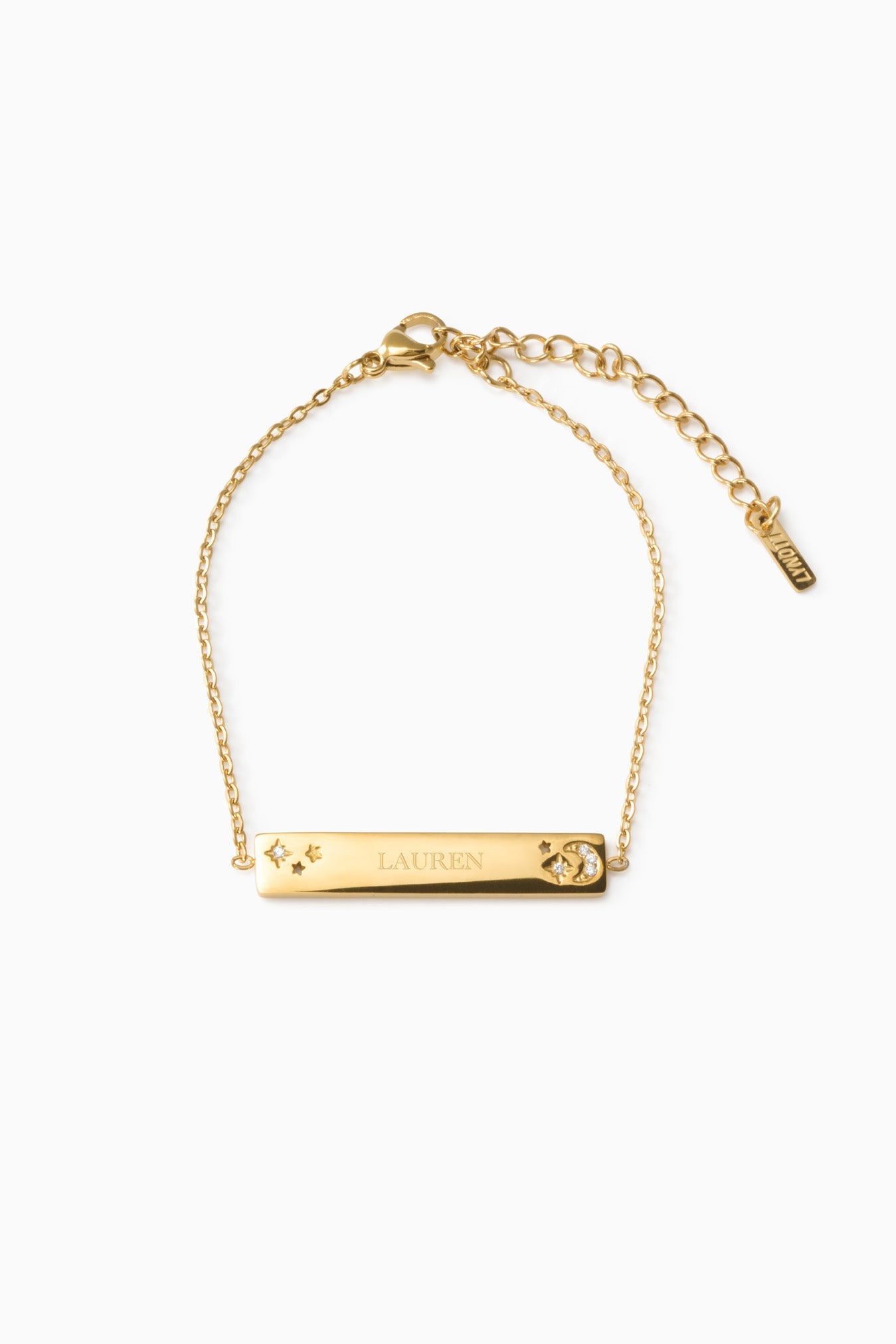 MOON & STARS ENGRAVABLE PLATE BRACELET best gold plated tarnish and water resistant piece by Irish Jewellery brand - Lynott Jewellery