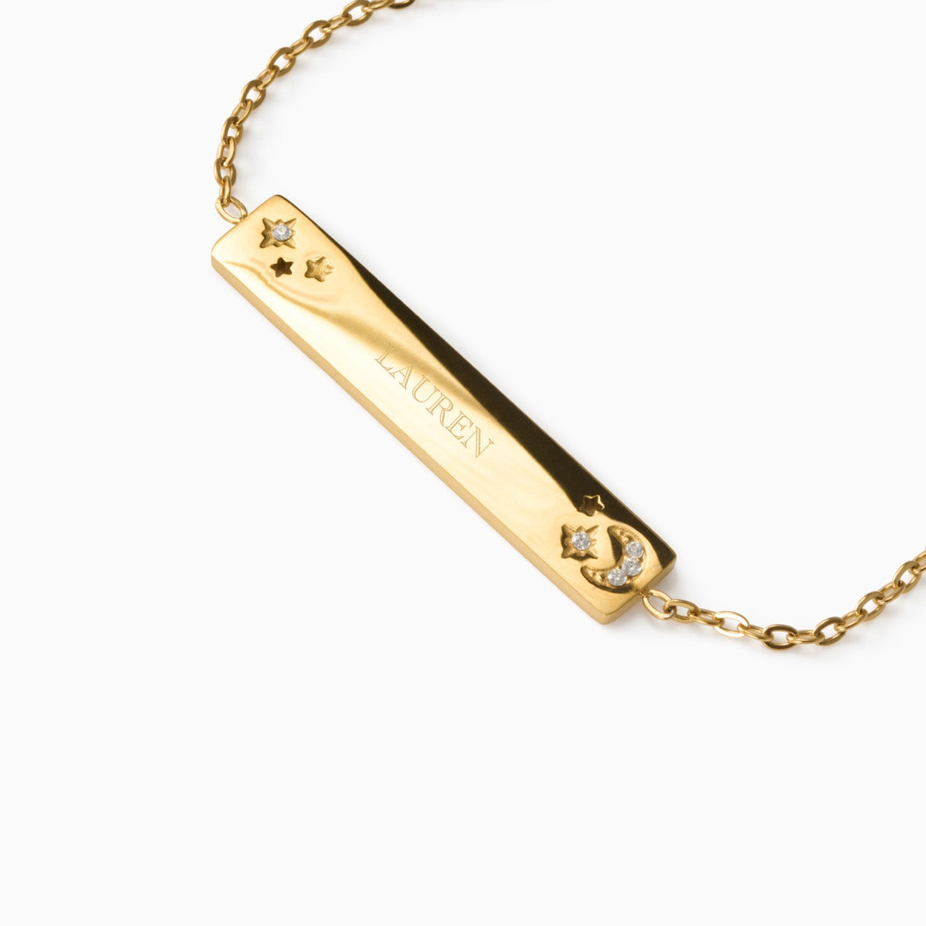 MOON & STARS ENGRAVABLE PLATE BRACELET best gold plated tarnish and water resistant piece by Irish Jewellery brand - Lynott Jewellery