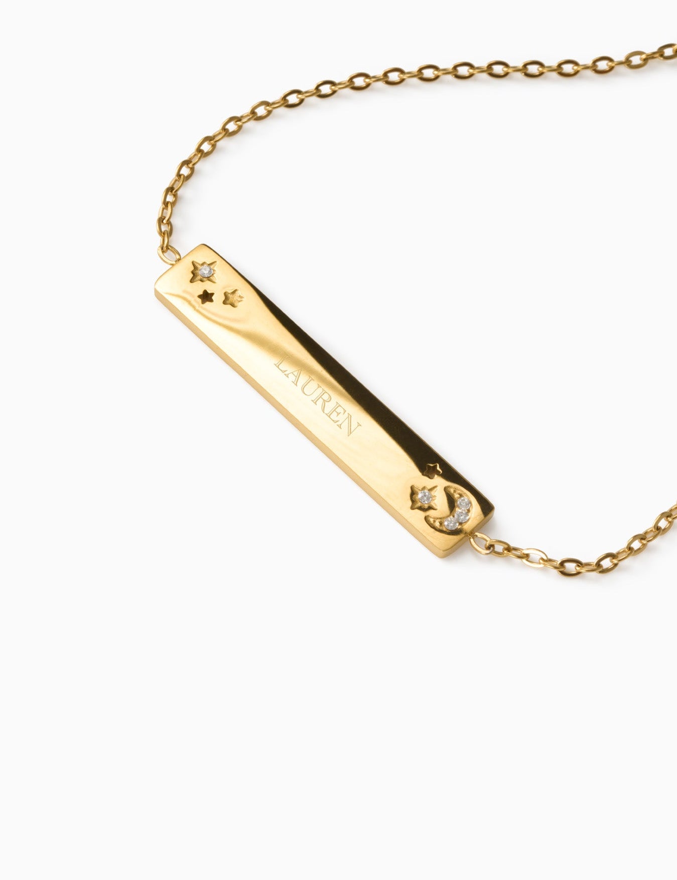 MOON & STARS ENGRAVABLE PLATE BRACELET best gold plated tarnish and water resistant piece by Irish Jewellery brand - Lynott Jewellery