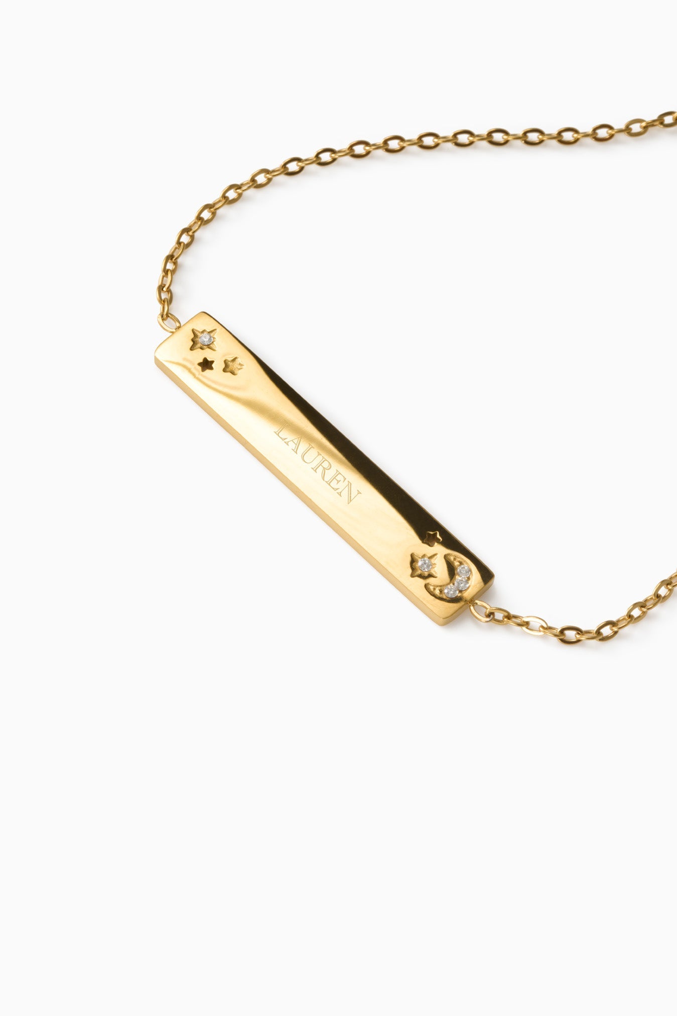 MOON & STARS ENGRAVABLE PLATE BRACELET best gold plated tarnish and water resistant piece by Irish Jewellery brand - Lynott Jewellery