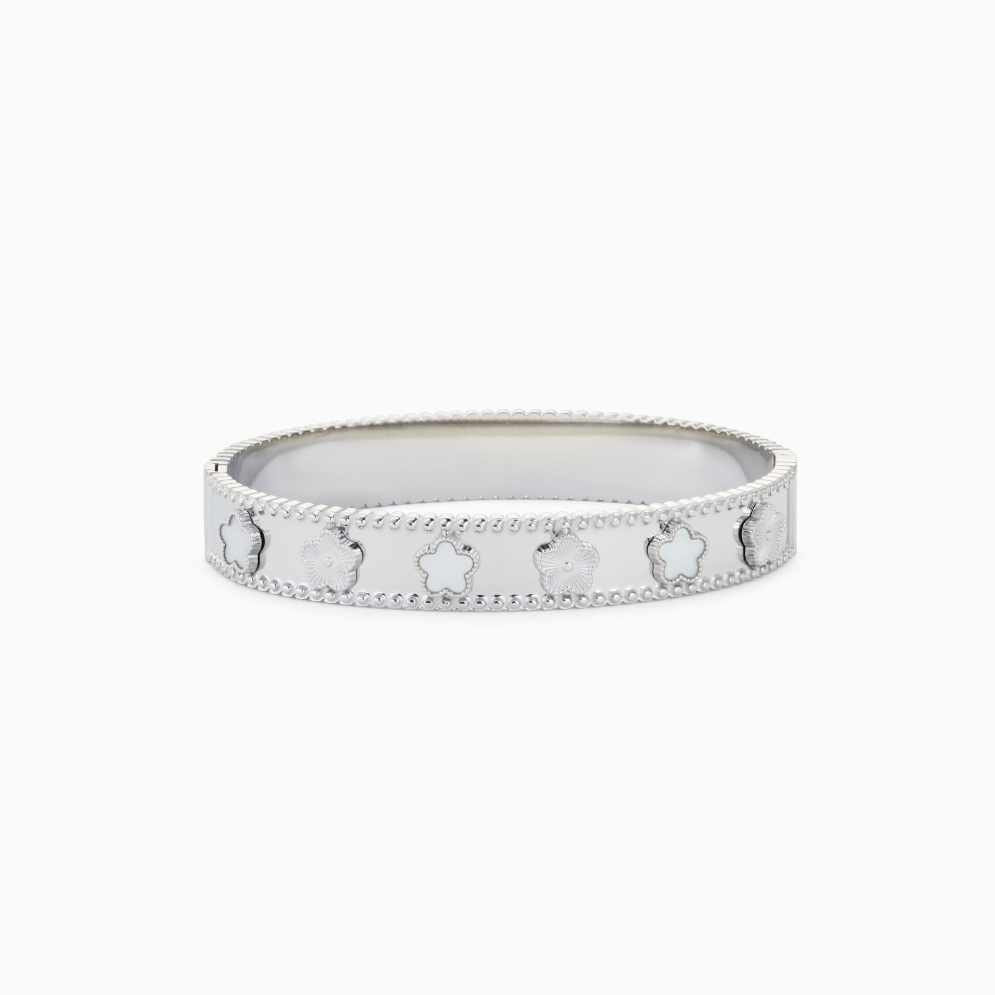 CLOVER CHARM WHITE BANGLE best gold plated tarnish and water resistant piece by Irish Jewellery brand - Lynott Jewellery
