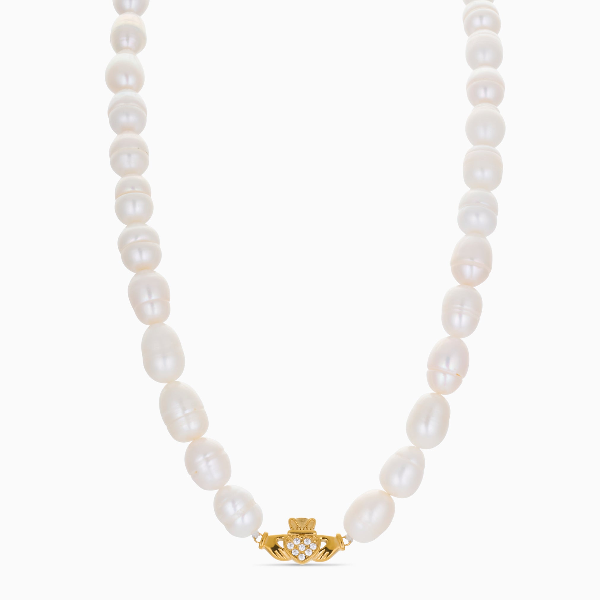 HEART CROWN PEARL CLADDAGH NECKLACE