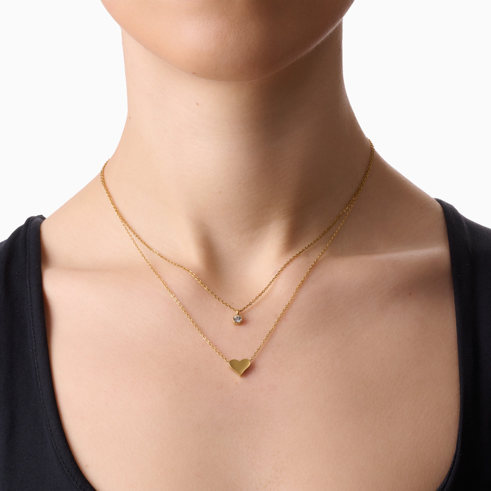 HEART TO HEART LAYERED ENGRAVABLE NECKLACE GOLD