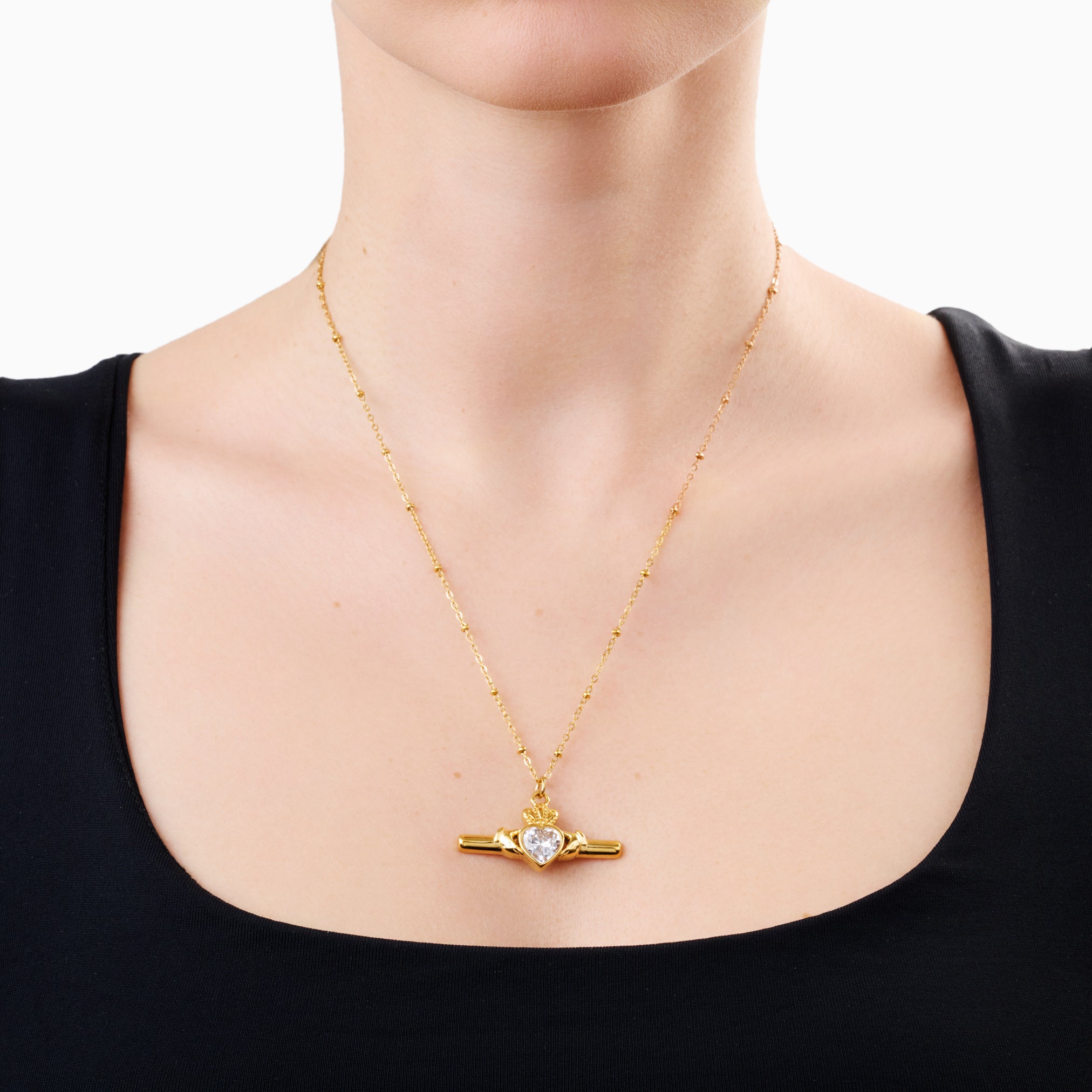 SAOIRSE CLADDAGH T BAR NECKLACE