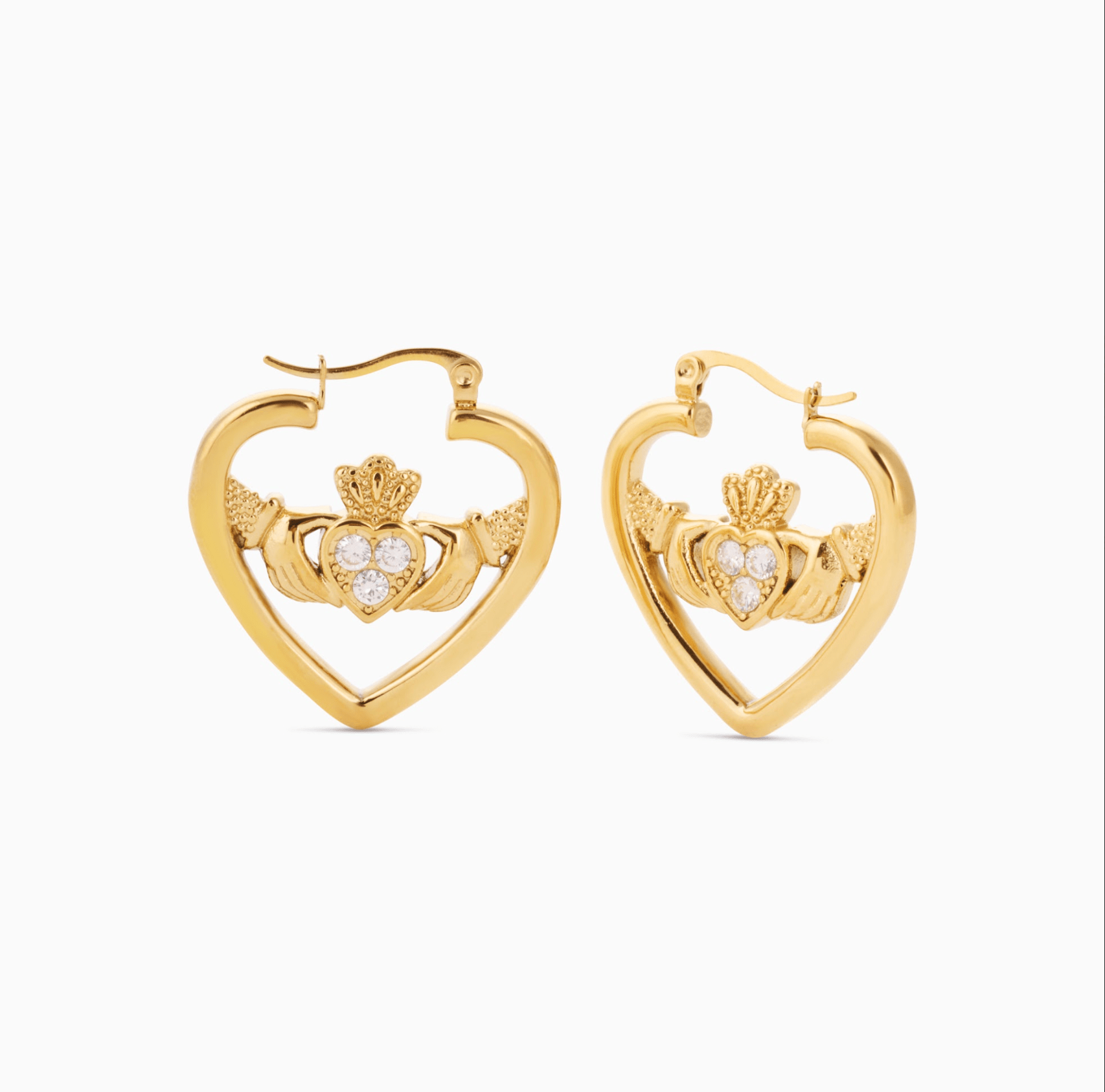 RÍONA HEART CLADDAGH HOOPS best gold plated tarnish and water resistant piece by Irish Jewellery brand - Lynott Jewellery