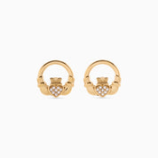 RÍONA CLADDAGH MINI HOOP STUDS best gold plated tarnish and water resistant piece by Irish Jewellery brand - Lynott Jewellery