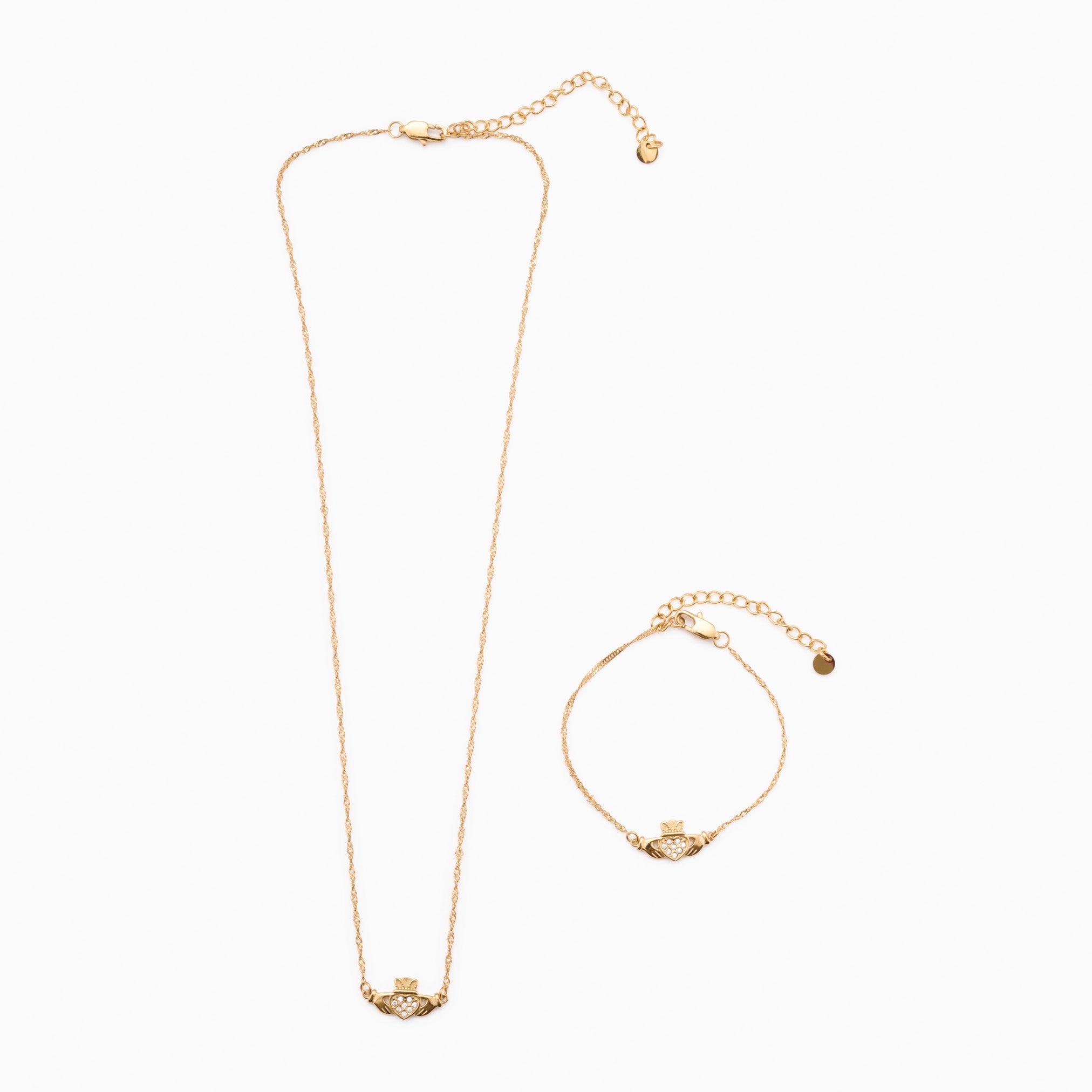 Claddagh Gift Set (necklace+bracelet) best gold plated tarnish and water resistant piece by Irish Jewellery brand - Lynott Jewellery