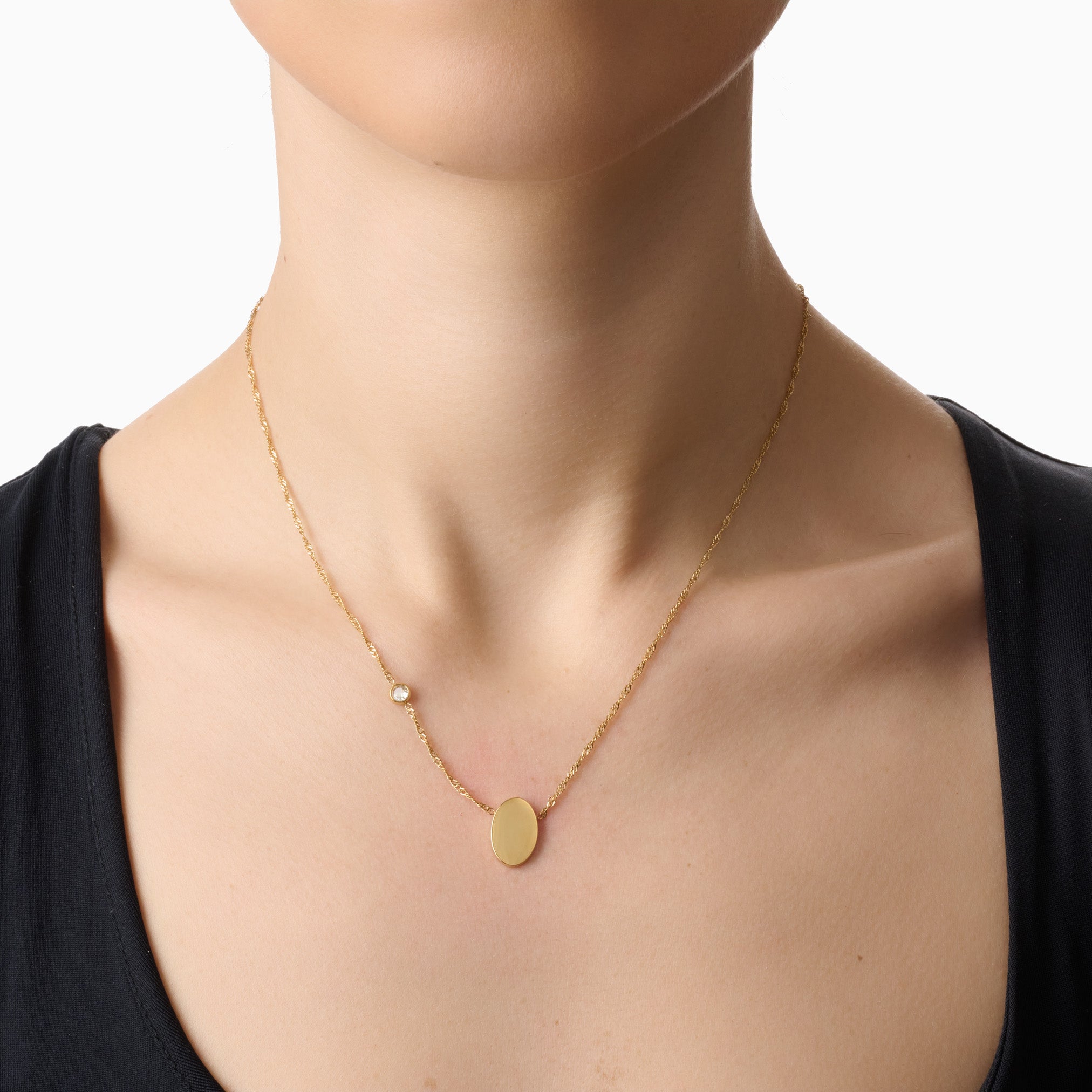 PROMISE ME ENGRAVABLE OVAL DISC & BIRTHSTONE NECKLACE