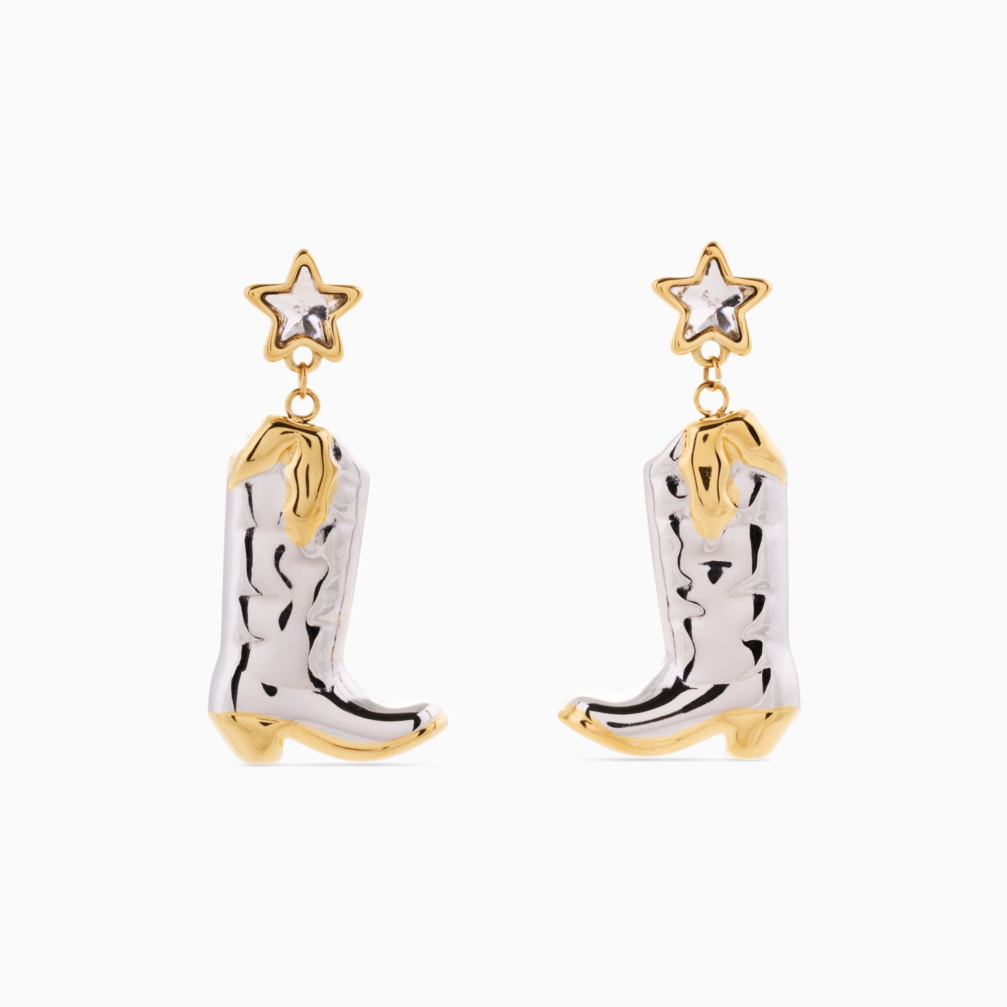DAZZLE COWBOY BOOT EARRINGS best gold plated tarnish and water resistant piece by Irish Jewellery brand - Lynott Jewellery