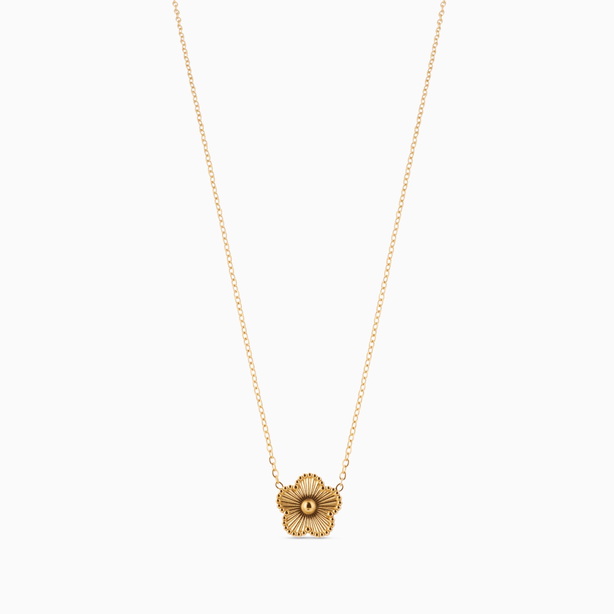 TEXTURED CLOVER NECKLACE best gold plated tarnish and water resistant piece by Irish Jewellery brand - Lynott Jewellery