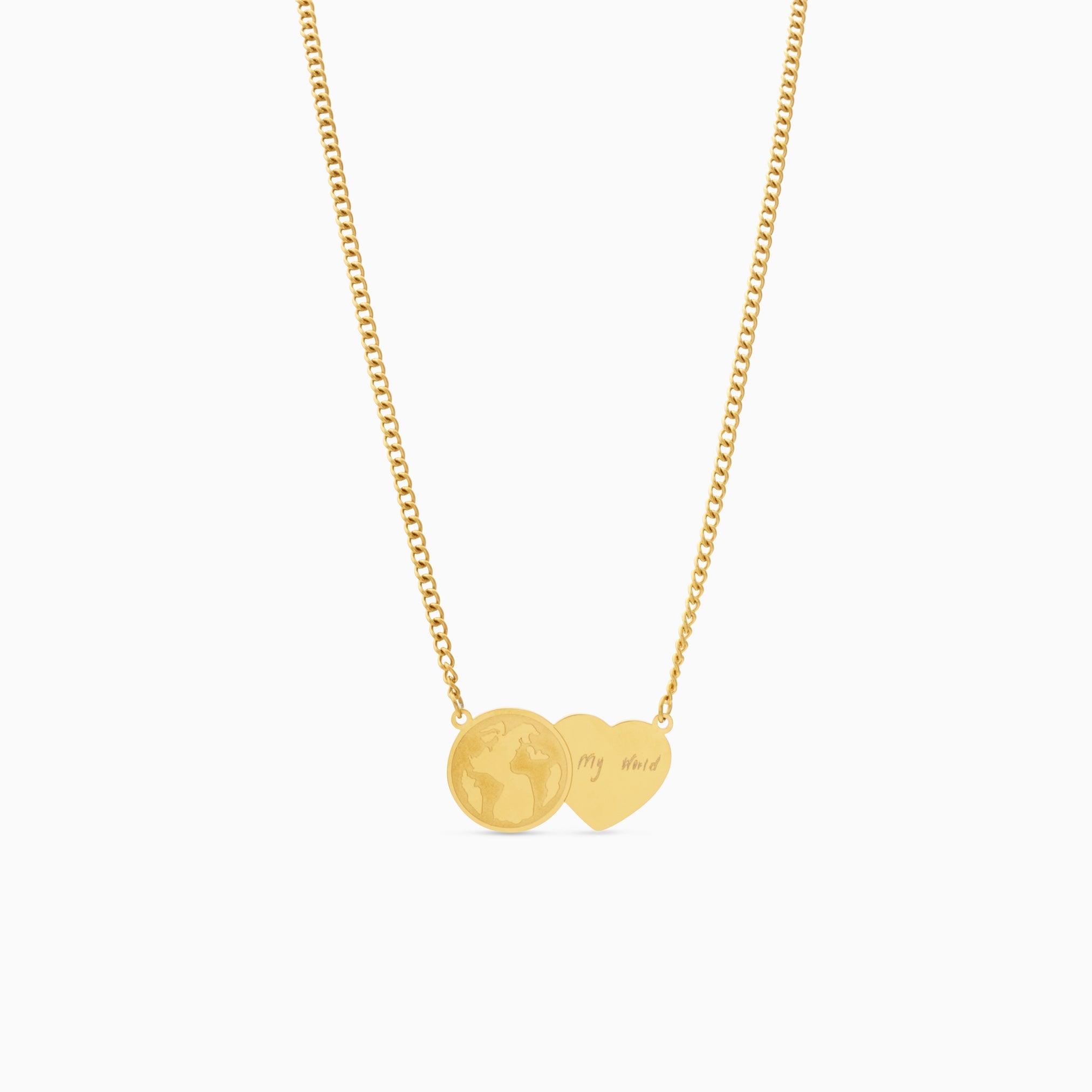 YOU ARE MY WORLD ENGRAVABLE NECKLACE best gold plated tarnish and water resistant piece by Irish Jewellery brand - Lynott Jewellery
