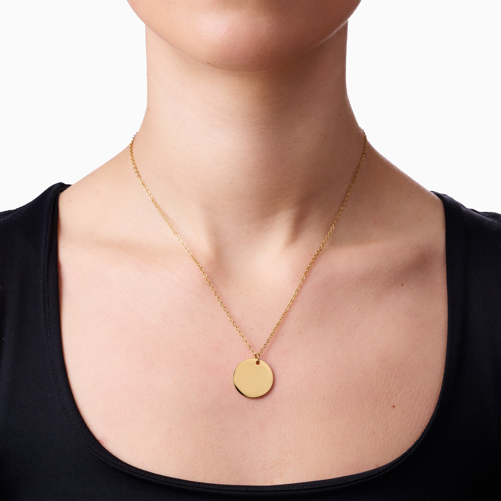 ENGRAVABLE DISC NECKLACE best gold plated tarnish and water resistant piece by Irish Jewellery brand - Lynott Jewellery