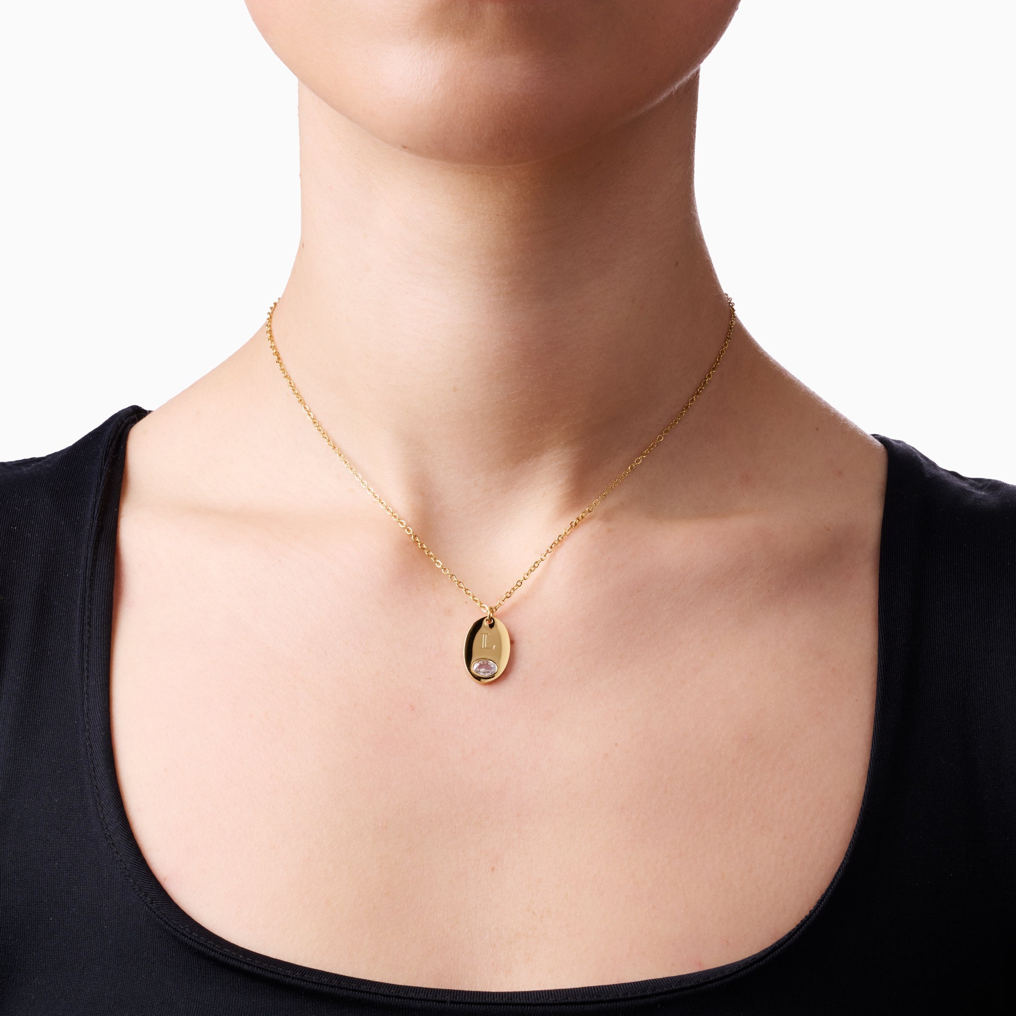 THE PROMISE OVAL ENGRAVABLE NECKLACE best gold plated tarnish and water resistant piece by Irish Jewellery brand - Lynott Jewellery