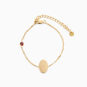PROMISE ME ENGRAVABLE OVAL DISC & BIRTHSTONE BRACELET best gold plated tarnish and water resistant piece by Irish Jewellery brand - Lynott Jewellery