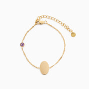 PROMISE ME ENGRAVABLE OVAL DISC & BIRTHSTONE BRACELET best gold plated tarnish and water resistant piece by Irish Jewellery brand - Lynott Jewellery