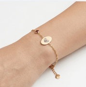 PROMISE ME ENGRAVABLE OVAL DISC & BIRTHSTONE BRACELET best gold plated tarnish and water resistant piece by Irish Jewellery brand - Lynott Jewellery