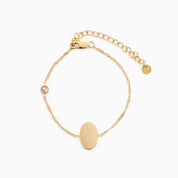 PROMISE ME ENGRAVABLE OVAL DISC & BIRTHSTONE BRACELET best gold plated tarnish and water resistant piece by Irish Jewellery brand - Lynott Jewellery