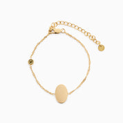 PROMISE ME ENGRAVABLE OVAL DISC & BIRTHSTONE BRACELET best gold plated tarnish and water resistant piece by Irish Jewellery brand - Lynott Jewellery
