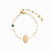 PROMISE ME ENGRAVABLE OVAL DISC & BIRTHSTONE BRACELET best gold plated tarnish and water resistant piece by Irish Jewellery brand - Lynott Jewellery