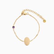 PROMISE ME ENGRAVABLE OVAL DISC & BIRTHSTONE BRACELET best gold plated tarnish and water resistant piece by Irish Jewellery brand - Lynott Jewellery