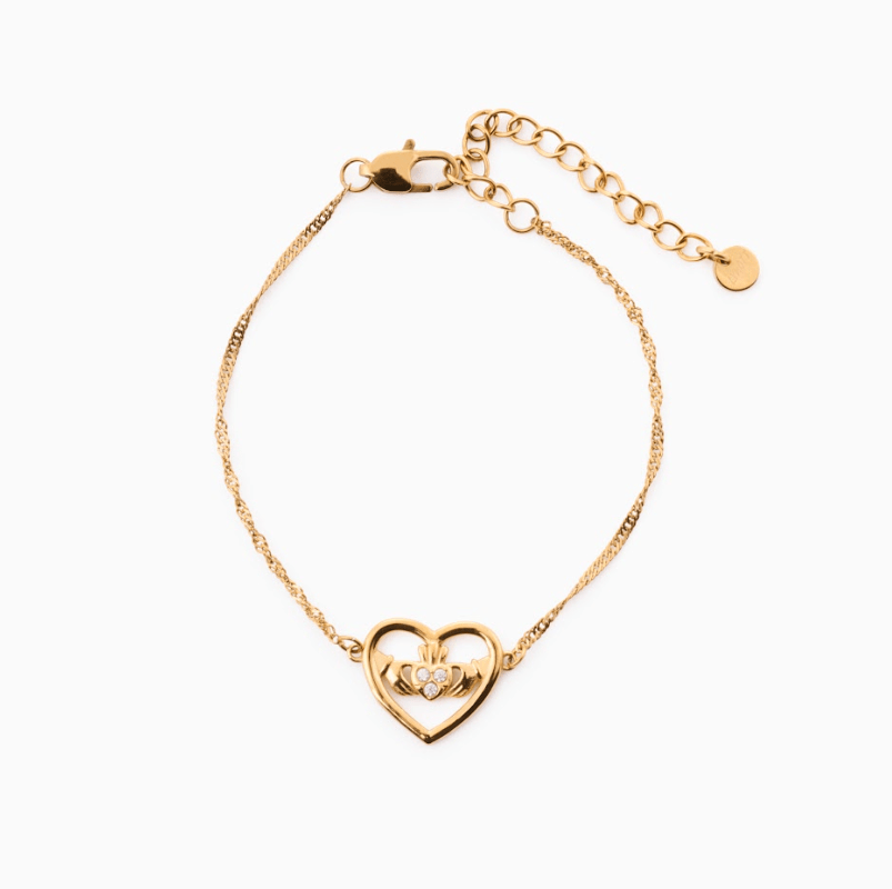 MEGAN FORTE CLARKE LOUD MOUTH CLADDAGH BRACELET best gold plated tarnish and water resistant piece by Irish Jewellery brand - Lynott Jewellery