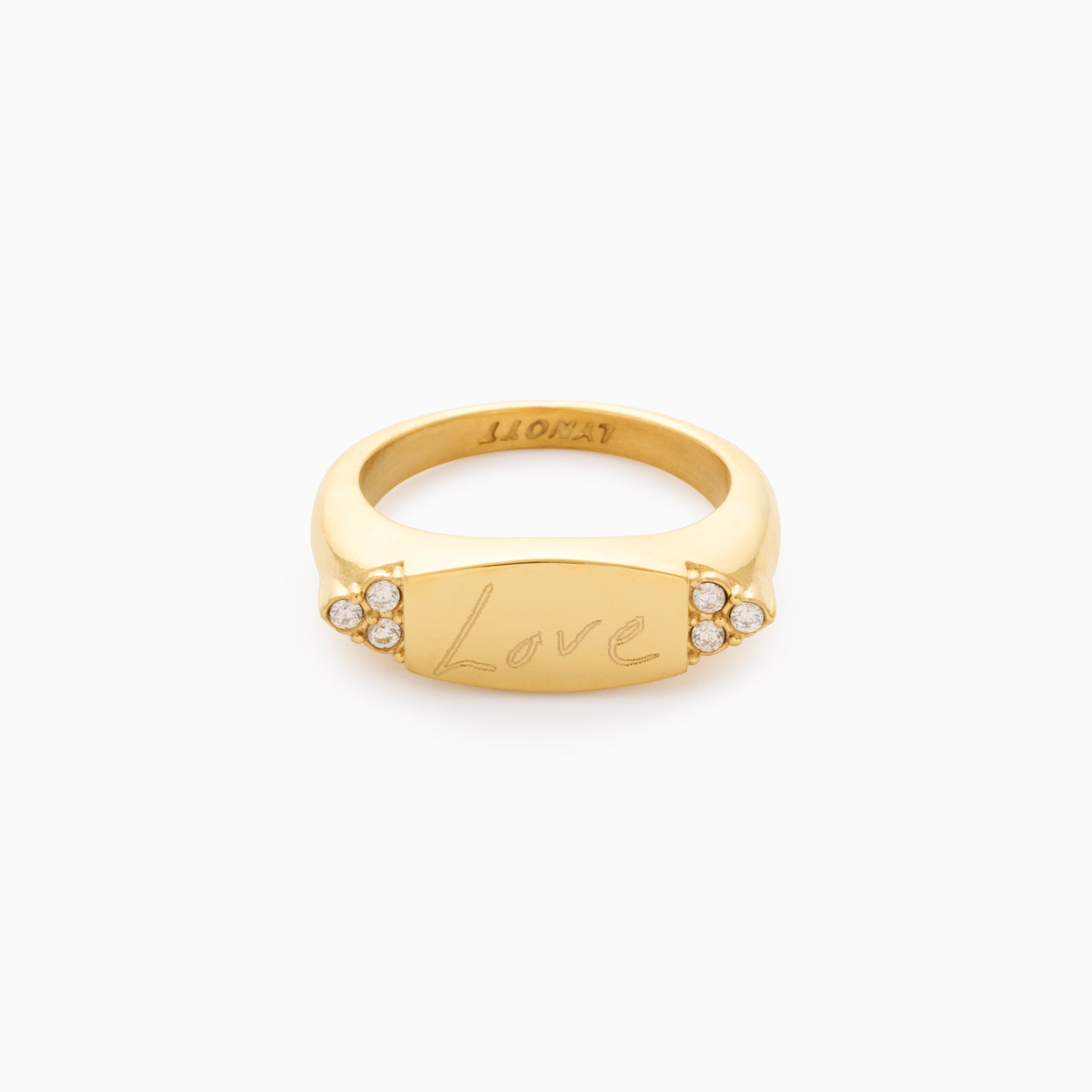 WHISPERING CLOVER ENGRAVABLE RING best gold plated tarnish and water resistant piece by Irish Jewellery brand - Lynott Jewellery