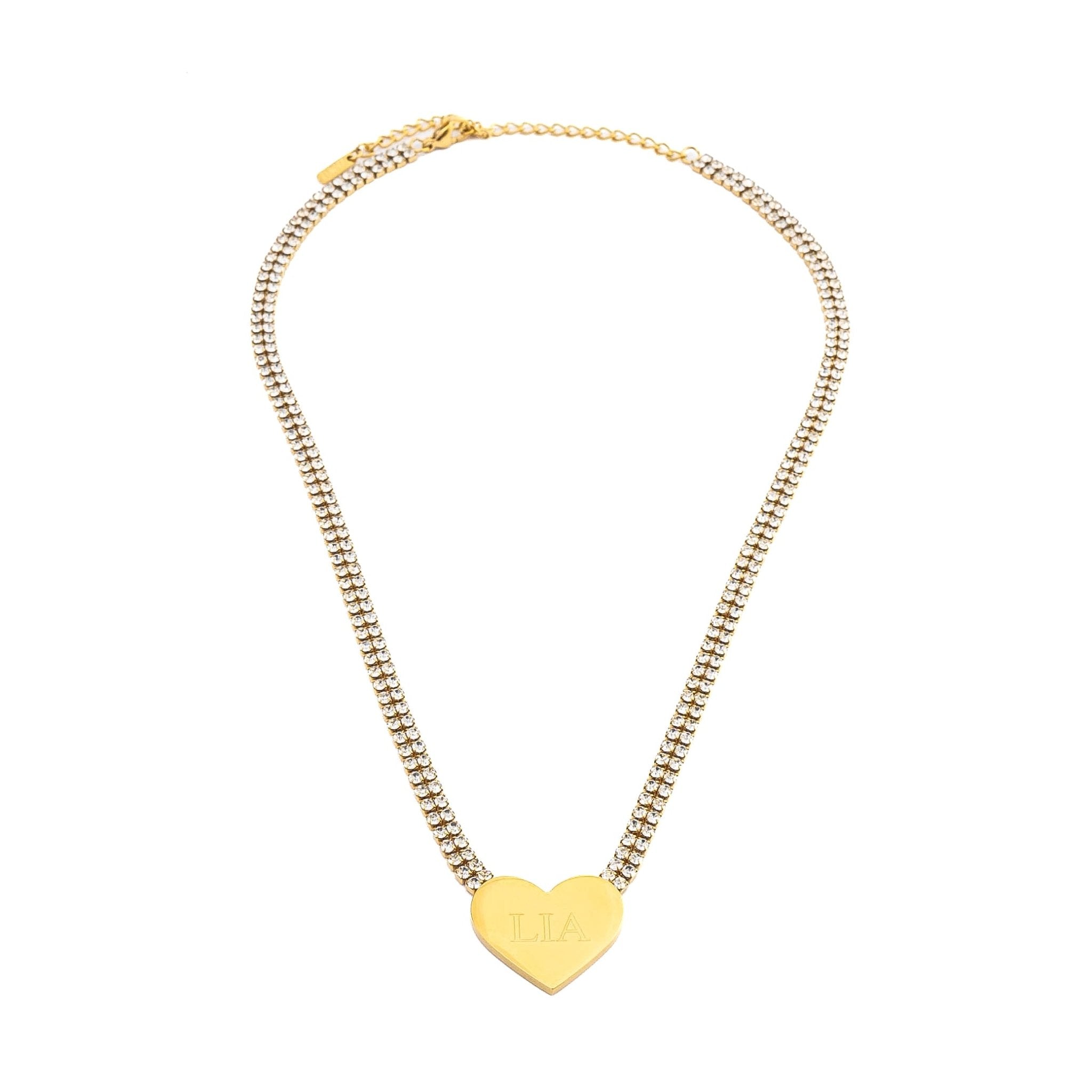 DOUBLE TENNIS HEART ENGRAVABLE NECKLACE best gold plated tarnish and water resistant piece by - Lynott Jewellery