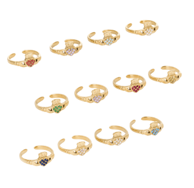 HEART CROWN CLADDAGH BIRTHSTONE ADJUSTABLE RING best gold plated tarnish and water resistant piece by Irish Jewellery brand - Lynott Jewellery
