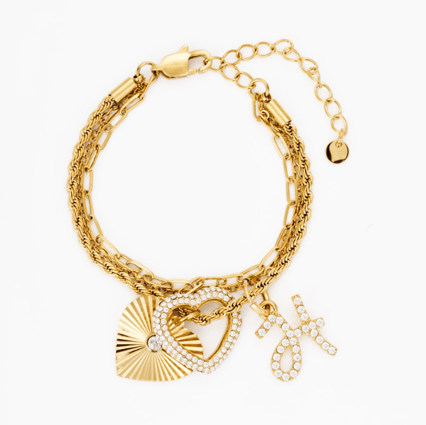 MEGAN FORTE CLARKE SLAY LAYERED CLADDAGH BRACELET best gold plated tarnish and water resistant piece by Irish Jewellery brand - Lynott Jewellery