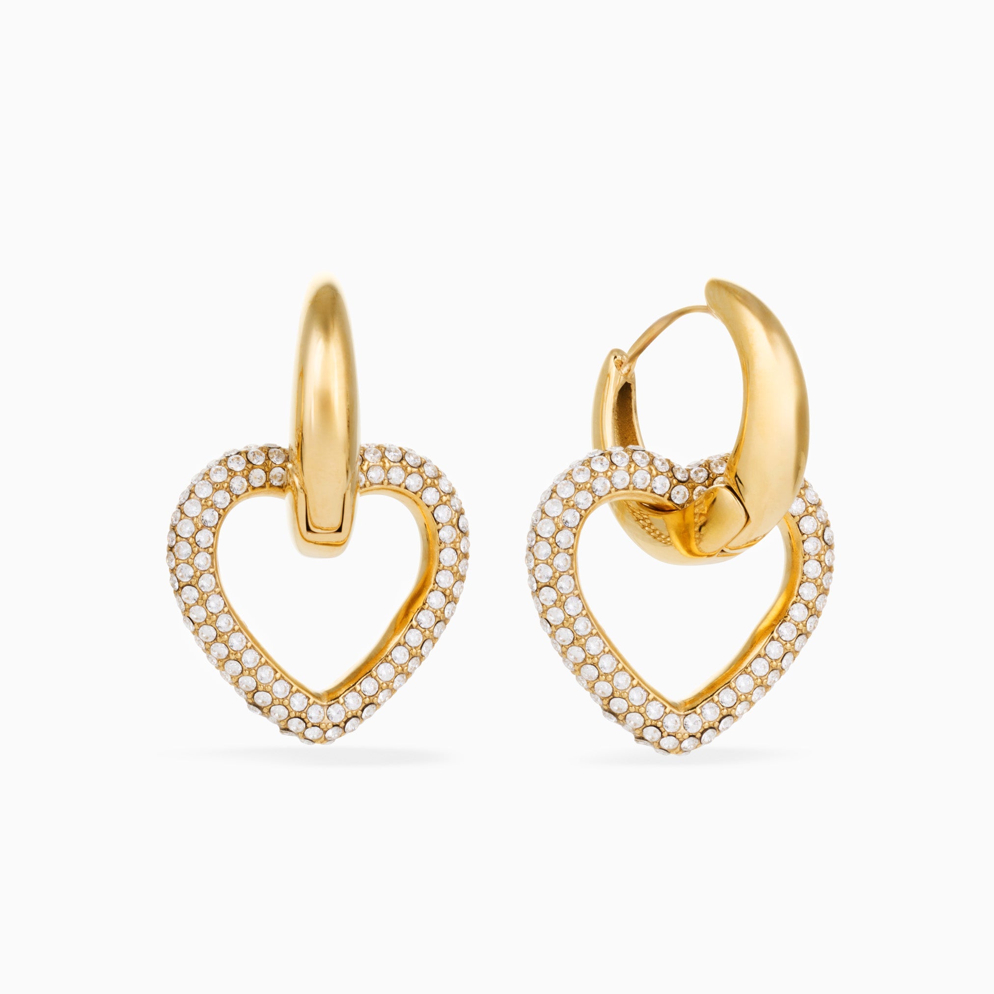 MEGAN FORTE CLARKE LOVES IT HEART DROP HOOP best gold plated tarnish and water resistant piece by Irish Jewellery brand - Lynott Jewellery