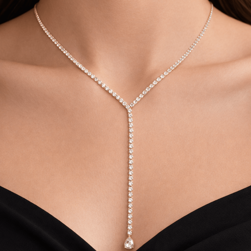 VIBES DROP DOWN TENNIS NECKLACE best gold plated tarnish and water resistant piece by Irish Jewellery brand - Lynott Jewellery