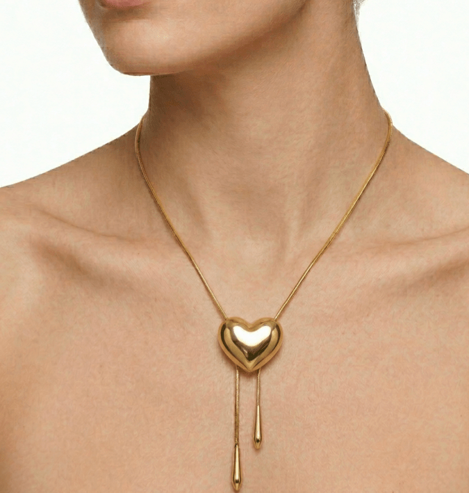 DROP DOWN HEART NECKLACE best gold plated tarnish and water resistant piece by Irish Jewellery brand - Lynott Jewellery