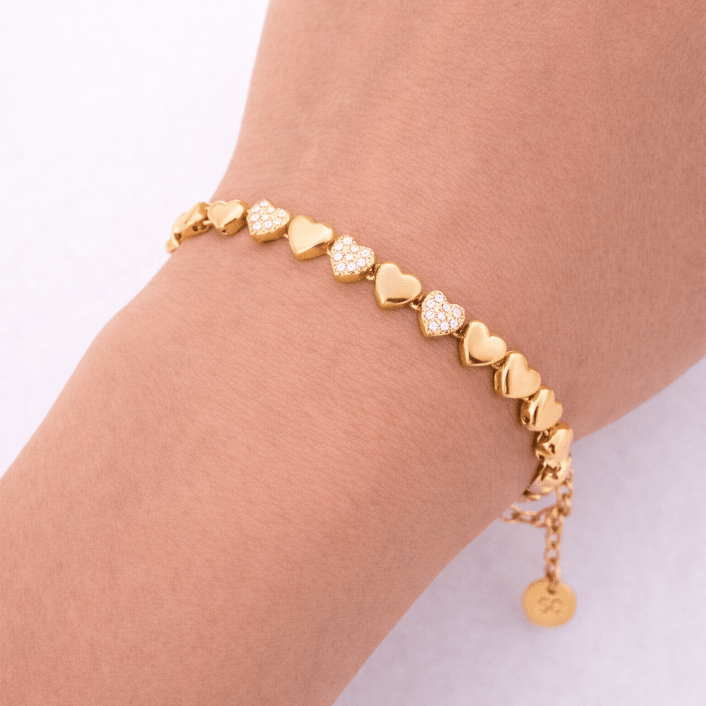 CONNECTED HEARTS BRACELET best gold plated tarnish and water resistant piece by Irish Jewellery brand - Lynott Jewellery