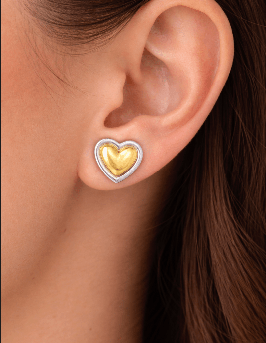 MIX METAL VINTAGE HEART CHUNKY EARRING best gold plated tarnish and water resistant piece by Irish Jewellery brand - Lynott Jewellery