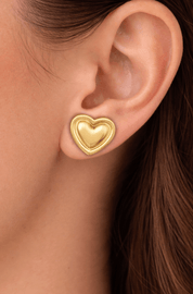 VINTAGE HEART CHUNKY EARRING best gold plated tarnish and water resistant piece by Irish Jewellery brand - Lynott Jewellery