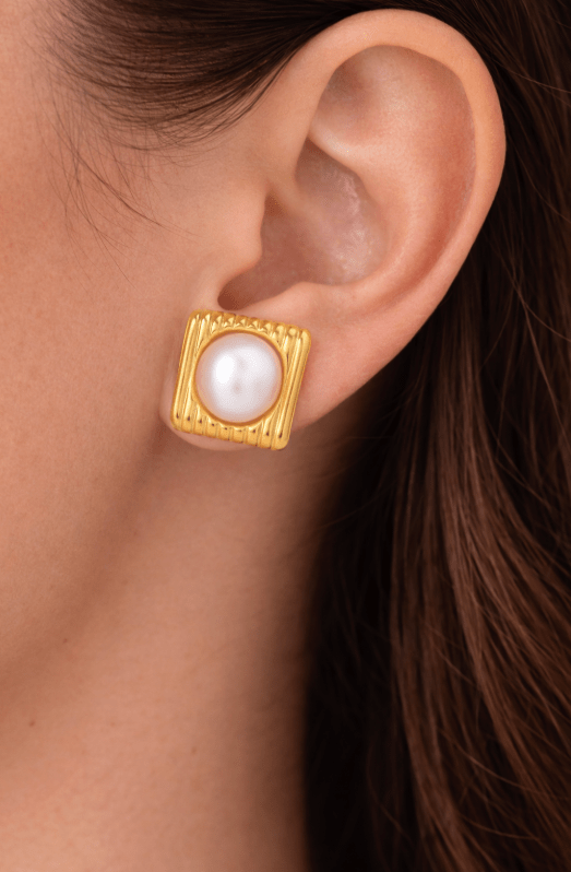POP OF MOONSTONE VINTAGE SQUARE EARRING best gold plated tarnish and water resistant piece by Irish Jewellery brand - Lynott Jewellery