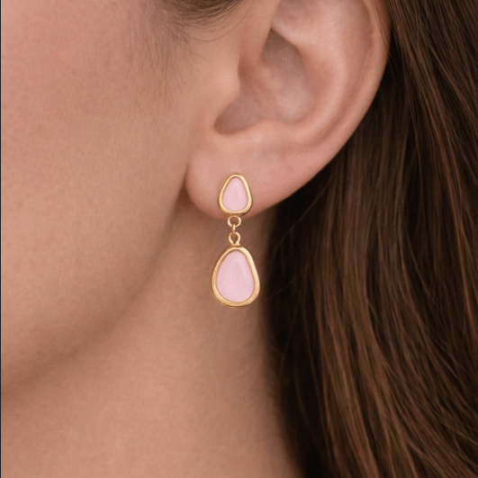 PASTEL PINK 2 STONE EARRINGS best gold plated tarnish and water resistant piece by Irish Jewellery brand - Lynott Jewellery