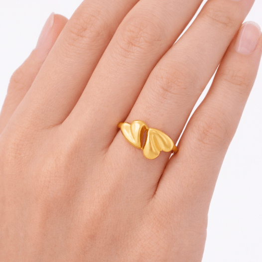 TWO HEART ADJUSTABLE RING best gold plated tarnish and water resistant piece by Irish Jewellery brand - Lynott Jewellery