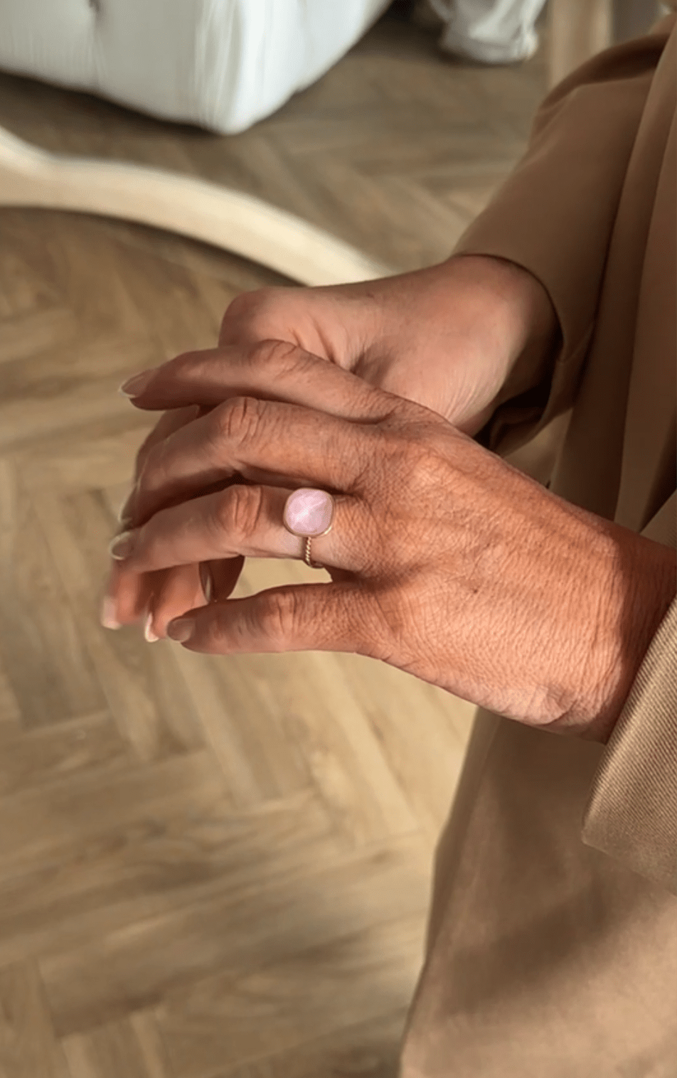 PASTEL PINK BABY ADJUSTABLE RING best gold plated tarnish and water resistant piece by Irish Jewellery brand - Lynott Jewellery