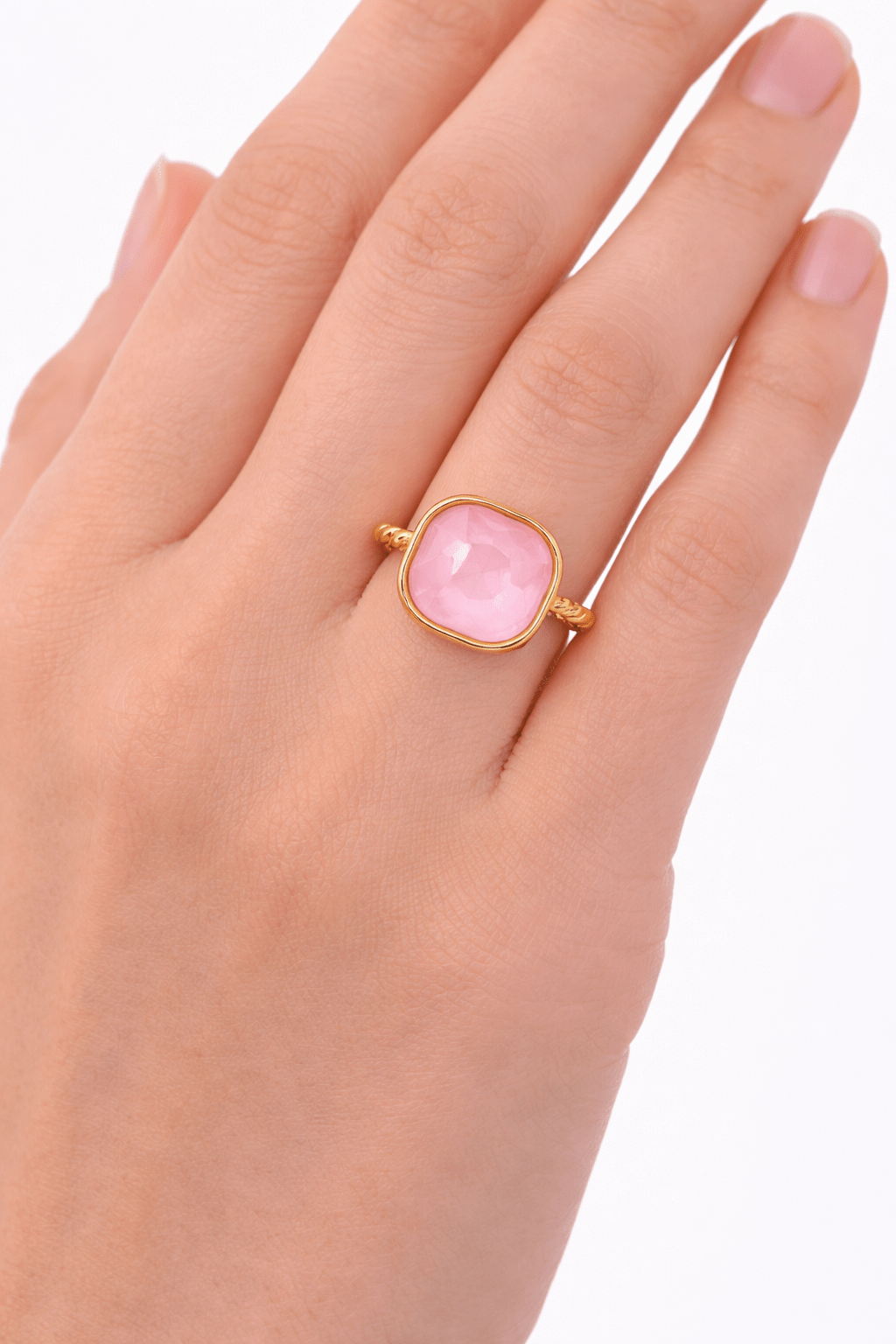 PASTEL PINK BABY ADJUSTABLE RING best gold plated tarnish and water resistant piece by Irish Jewellery brand - Lynott Jewellery
